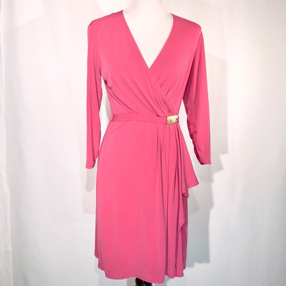 Matte Jersey Asymmetrical Wrap Dress 3/4 Sleeve (6